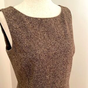 Ann Taylor Brown Wool Tweed Sheath Dress | Size 6P Petite Lined Classic Workwear